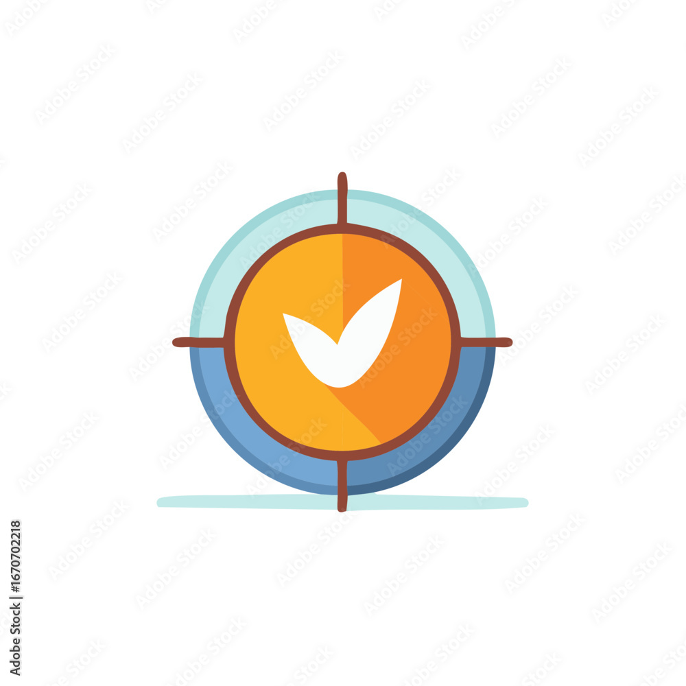 Poster flat design target with a checkmark inside for achieving goals and success