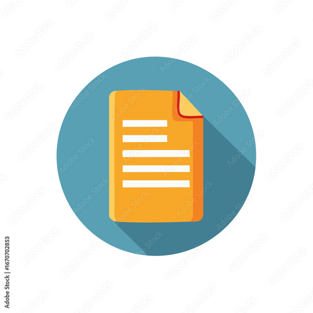 Aufkleber document icon with lines inside a blue circle in flat design style