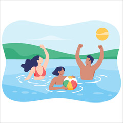 summer holiday illustration of coastal family leisure vector art isolated on white background