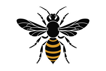 Stylized black and yellow striped bee illustration
