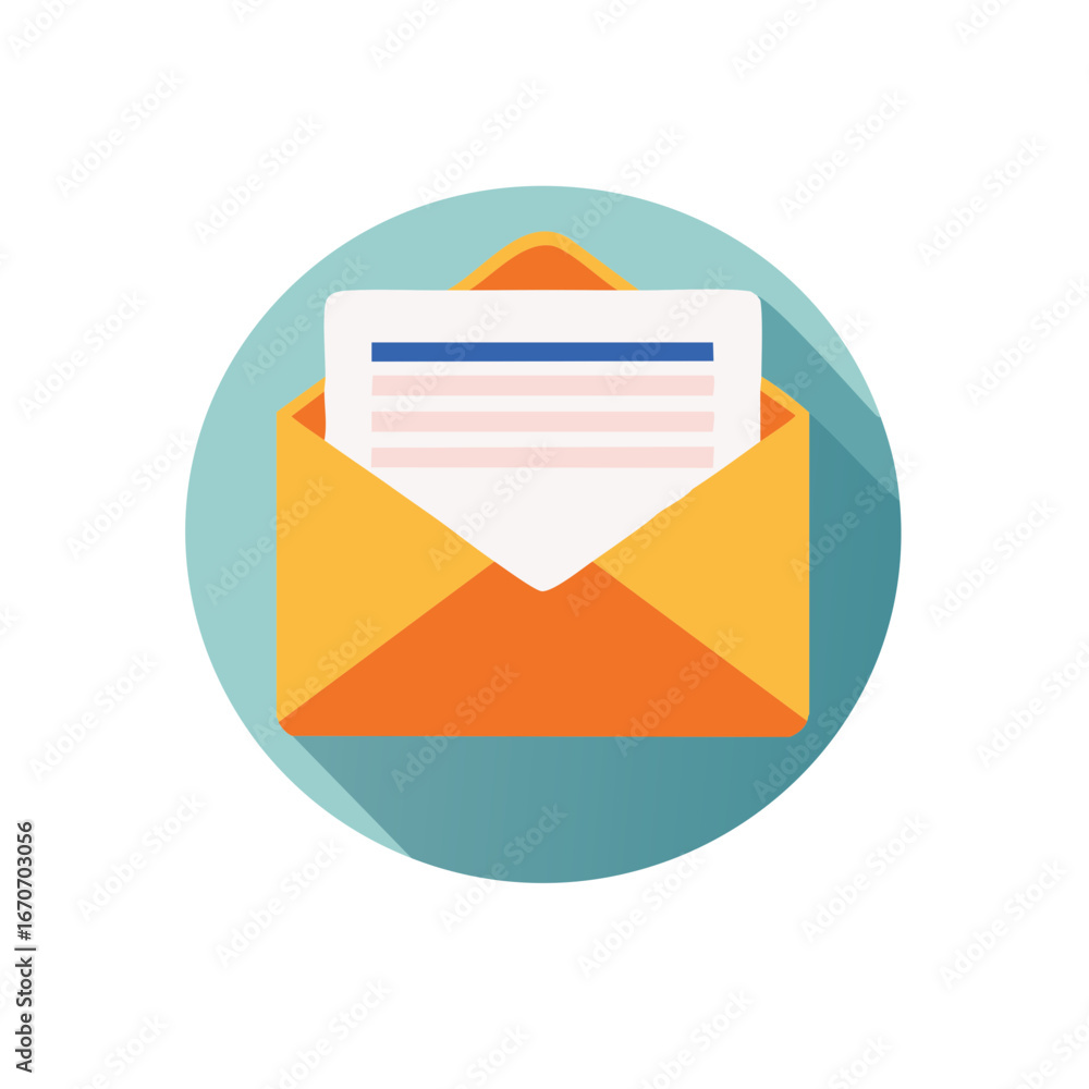 Poster envelope with letter flat vector illustration notification of mail receive message