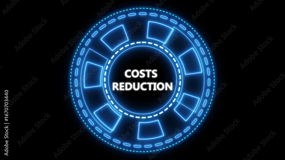 Poster digital costs reduction concept displayed on abstract futuristic technology interface