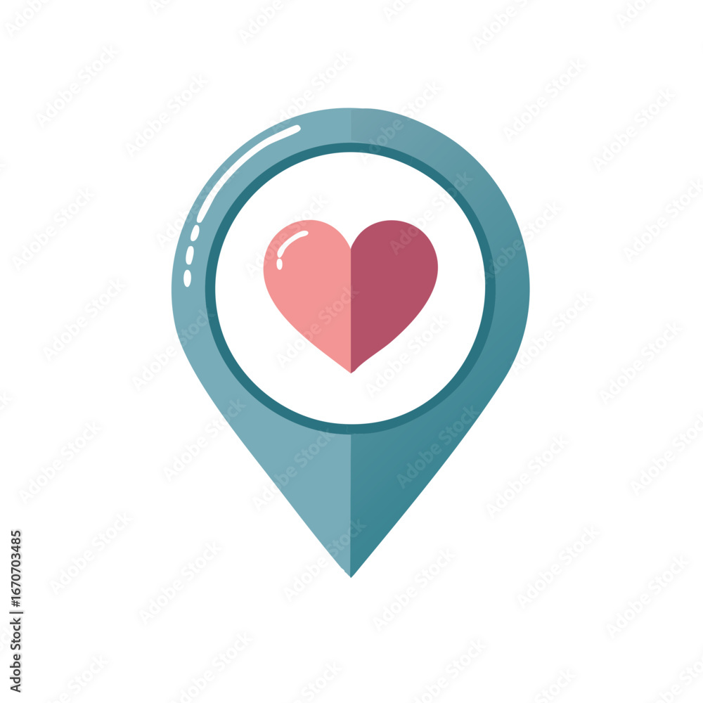 Poster love locator: heart icon within map pointer, showing affectionate location