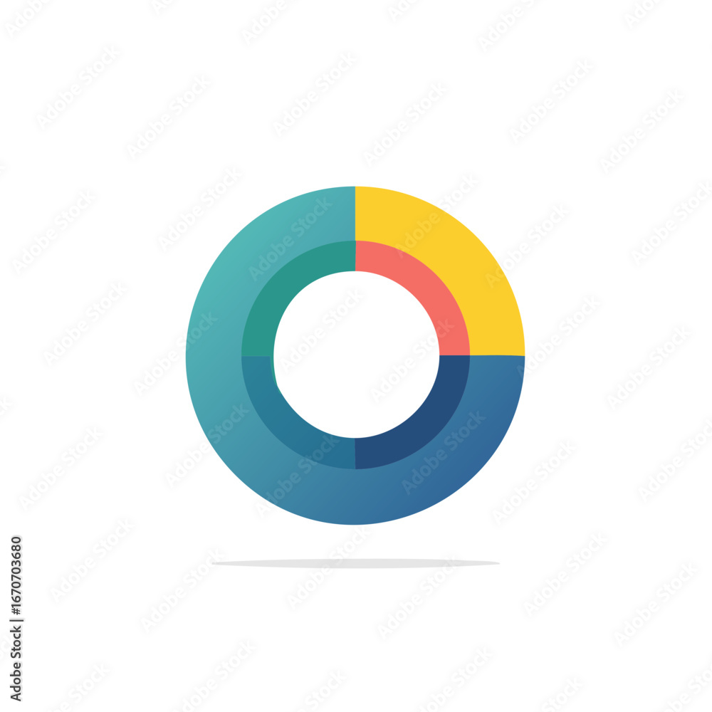Poster modern donut chart showing data statistics with blue green yellow and red sections