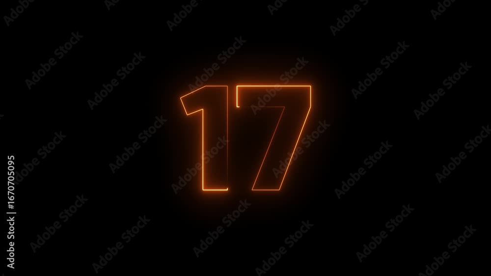 Poster neon text 17 number countdown icon background 4k animation .