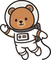 Cute cartoon brown bear astronaut floating in space wearing white suit and helmet vector