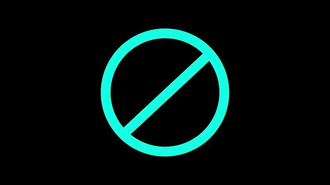 No Symbol animation isolated black screen. Warning, stop, prohibited or no entry forbidden circle and line symbol icon Animation of delete, denied, ban or block icon. Forbidding Traffic Sign Animation
