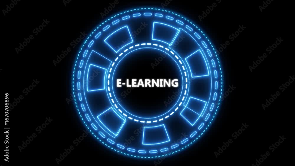 Poster abstract neon interface displaying e learning concept against a black background