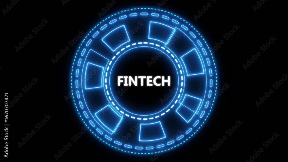 Poster dynamic fintech animation with glowing circle and modern digital technology concept