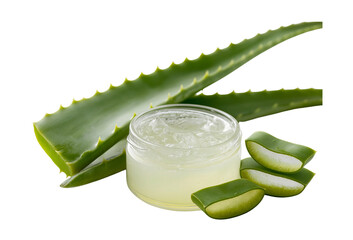 aloe vera leaves isolated on a white background with a clipping path. a pile of fresh green plant and ivy branches, along with sliced slices, for cosmetic beauty products or health care product design