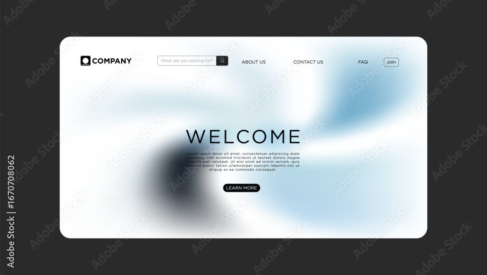 Poster modern website landing page design with welcome message and search functionality