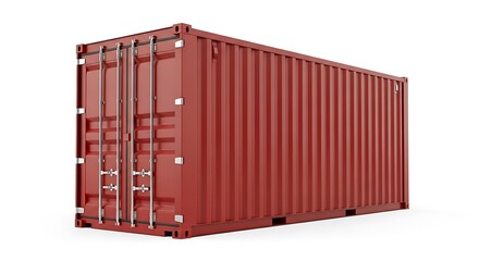 Red shipping container isolated on white background