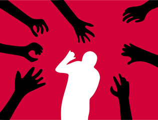 Fototapeta premium Shadow of hands trying to show oppression violence to person illustration