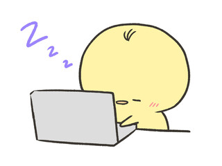 眠りながらパソコン作業するヒヨコ