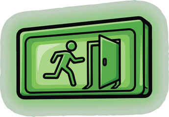 Emergency Exit Sign: Stylized Graphic of Running Figure and Open Door.