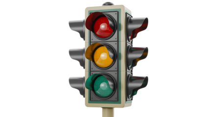 Traffic light signal lights red yellow green transportation control road safety street regulation on transparent background