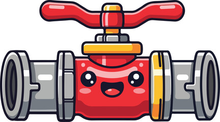 Adorable Cartoon Water Valve with Smiling Face Plumbing Illustration Isolated.