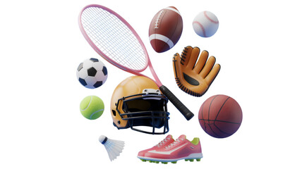 Assortment of Sports Equipment on Black Background