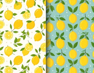 Two lemon patterns, one on white, one on mint