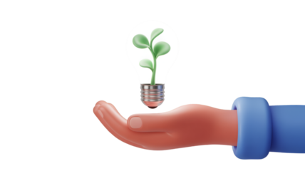 Hand Holding a Lightbulb with a Growing Plant
