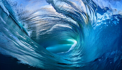 close up of a vortex split view of blue ocean waters revealing the captivating movement and rich textures of the surface with mesmerizing details