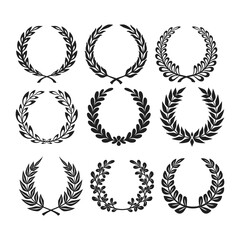 minimal laurel sign set vector icon logo