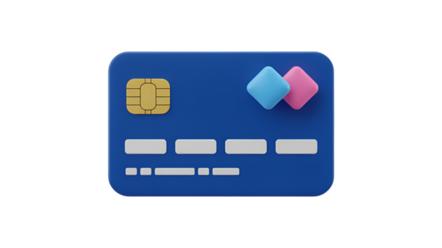 3D Blue Credit Card with Chip and Icons