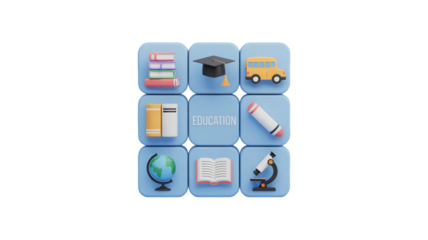3D Icons Representing Education and Learning