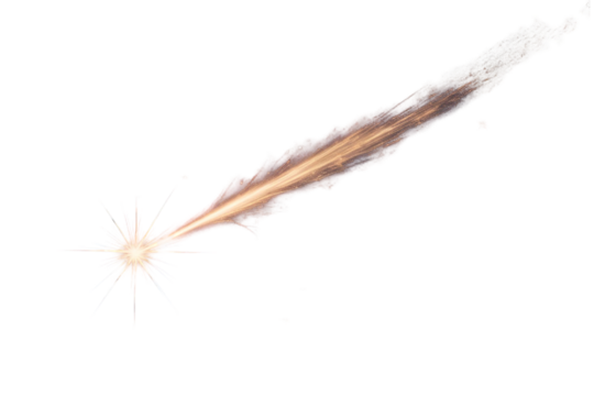 vibrant orange shooting star with a long, sparkling trail, no background