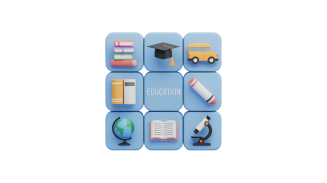 3D Icons Representing Education and Learning