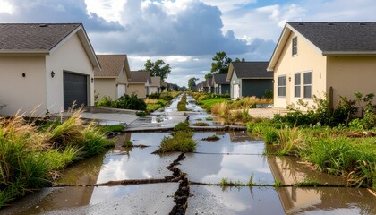 Abandoned Suburb with Overgrown Floodplain