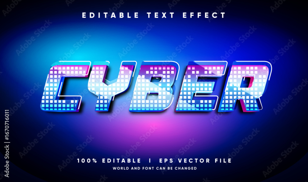 Poster cyber 3d vector text effect with modern style