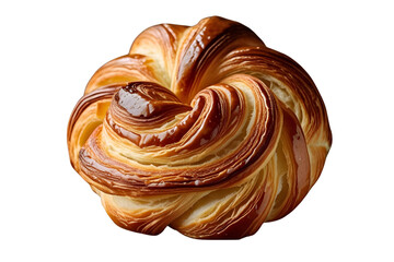 perfectly swirled golden-brown danish pastry with a rich glaze, no background