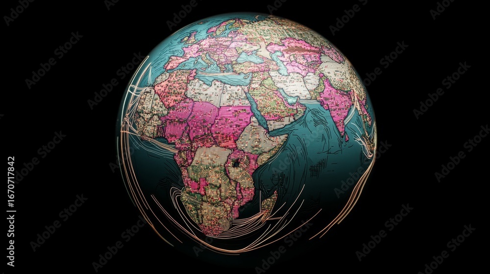 Aufkleber visualizing global connectivity a digital globe with luminous distribution routes in a virtual envir
