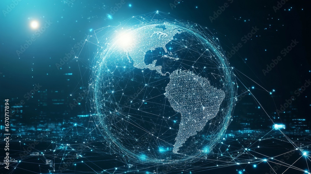 Aufkleber visualizing global connectivity a digital globe with radiant distribution lines in a tech-infused en
