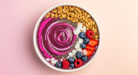 Fototapeta premium Delicious acai bowl with fresh berries and granola for a healthy and vibrant breakfast treat today