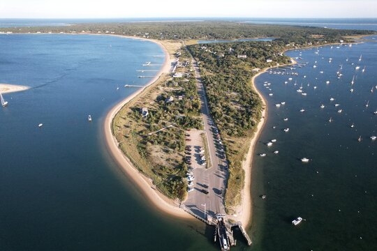Aerial view of Chappaquiddick Island just off the island of Marthas Vineyard