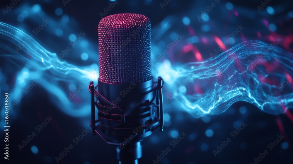 Poster captivating performance of a microphone in a sound studio audio recording dynamic atmosphere close-u