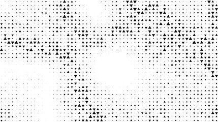 Monochrome triangle halftone background with radial frame and geometric mosaic triangles forming a soft gradient center space ideal for clean banners posters web headers