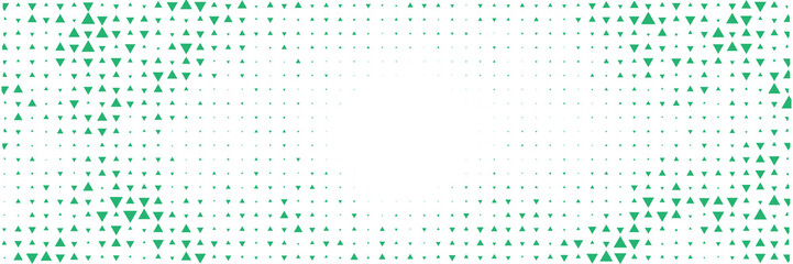 Green triangle halftone border backdrop with radial frame and white center space abstract geometric pattern for banners posters web headers and clean modern presentations