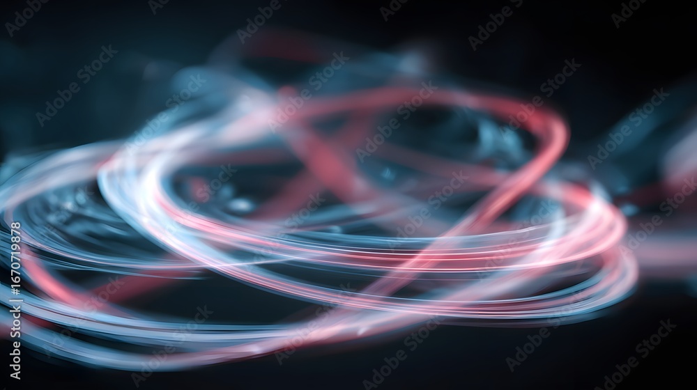 Poster abstract light trails create a dynamic swirl of colors against a dark background.