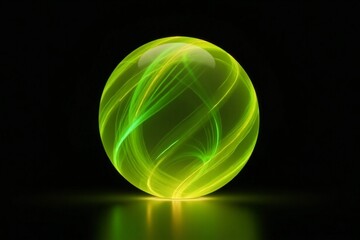 Neon glowing particle 3d sphere. Yellow and green neon energy orb. Future technology, neural networks, artificial intelligence background. Virtual assistant concept. Vibrant 3d sphere
