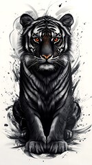 Obraz premium Majestic black and white tiger portrait with intense gaze in artistic image style