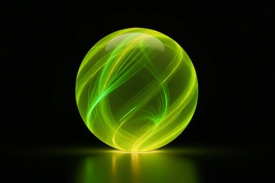 Neon glowing particle 3d sphere. Yellow and green neon energy orb. Future technology, neural networks, artificial intelligence background. Virtual assistant concept. Vibrant 3d sphere - Powered by Adobe