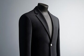 Elegant dark suit on mannequin exudes professional confidence and timeless style