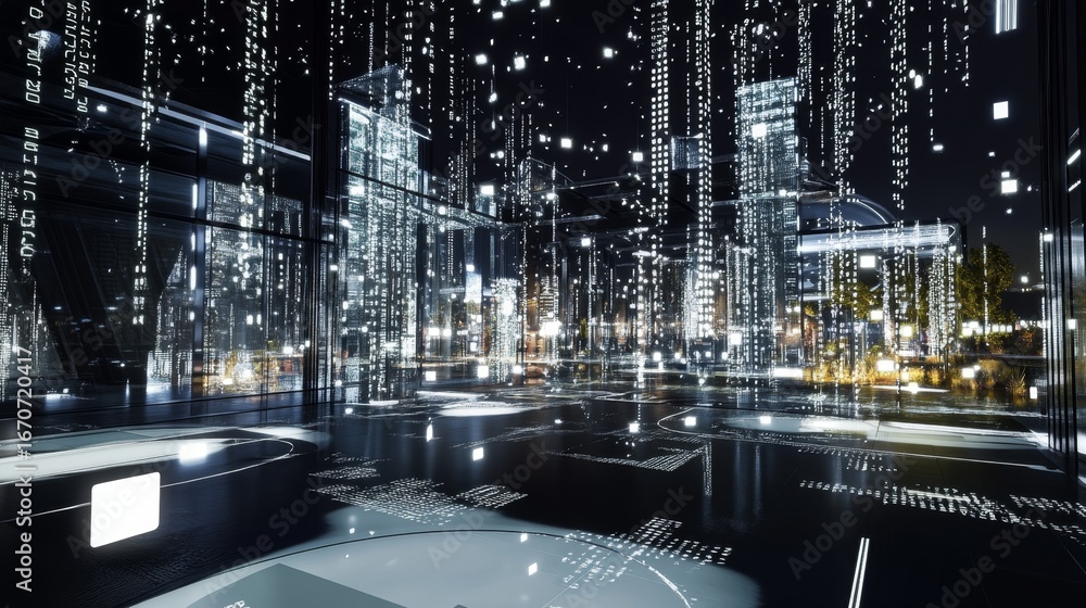 Poster a futuristic journey through a tech-driven virtual city immersive 3d visualization of digital fronti