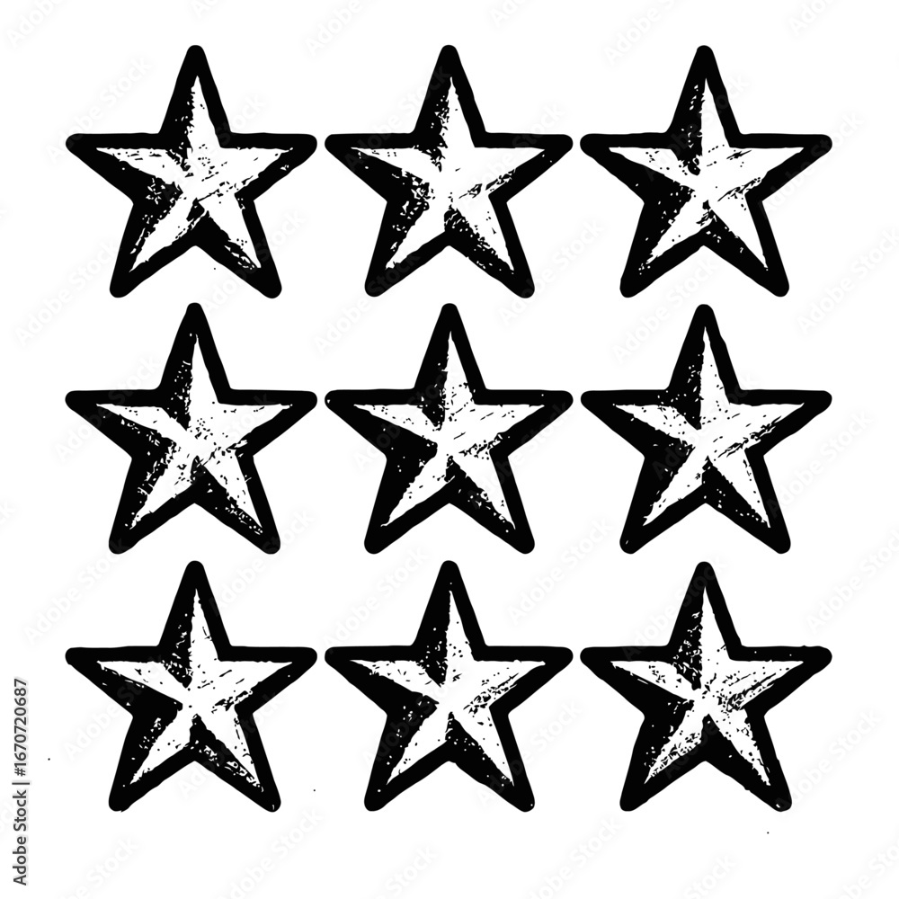 Poster grungy star rating - set of black and white vector symbols