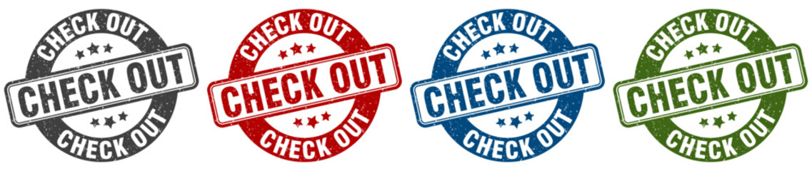 check out stamp. check out round stamp set isolated on white background