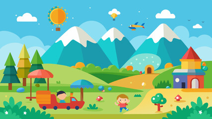 Obraz premium kids toys landscape vector background