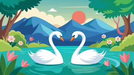 love swans on the lake vector illustration © Brojendra